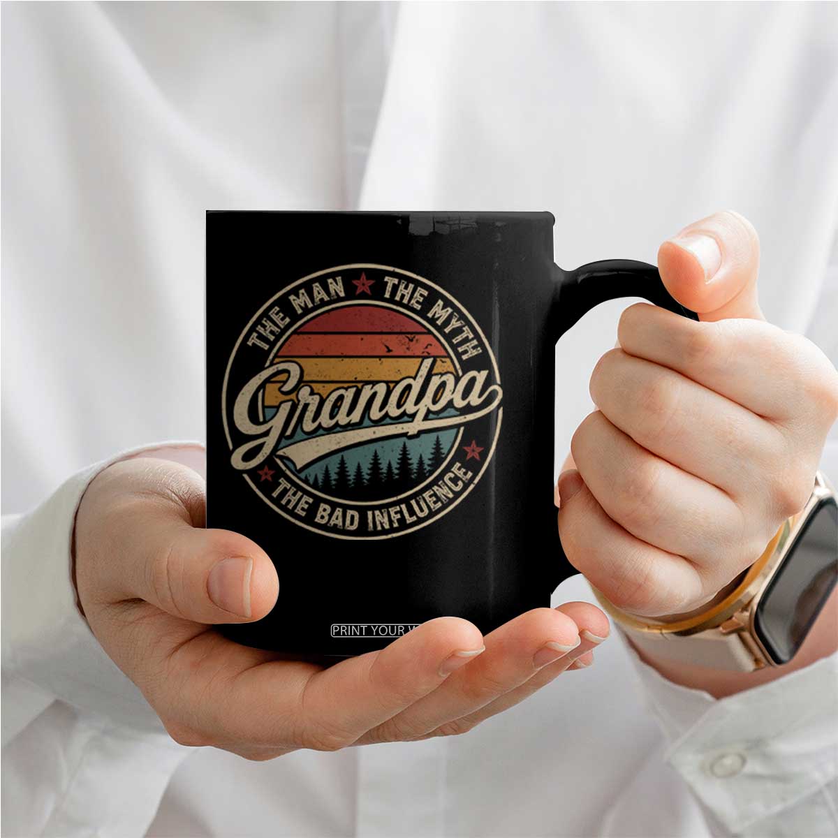 Grandpa The Man The Myth The Bad Influence Coffee Mug Retro Forest Father's Day