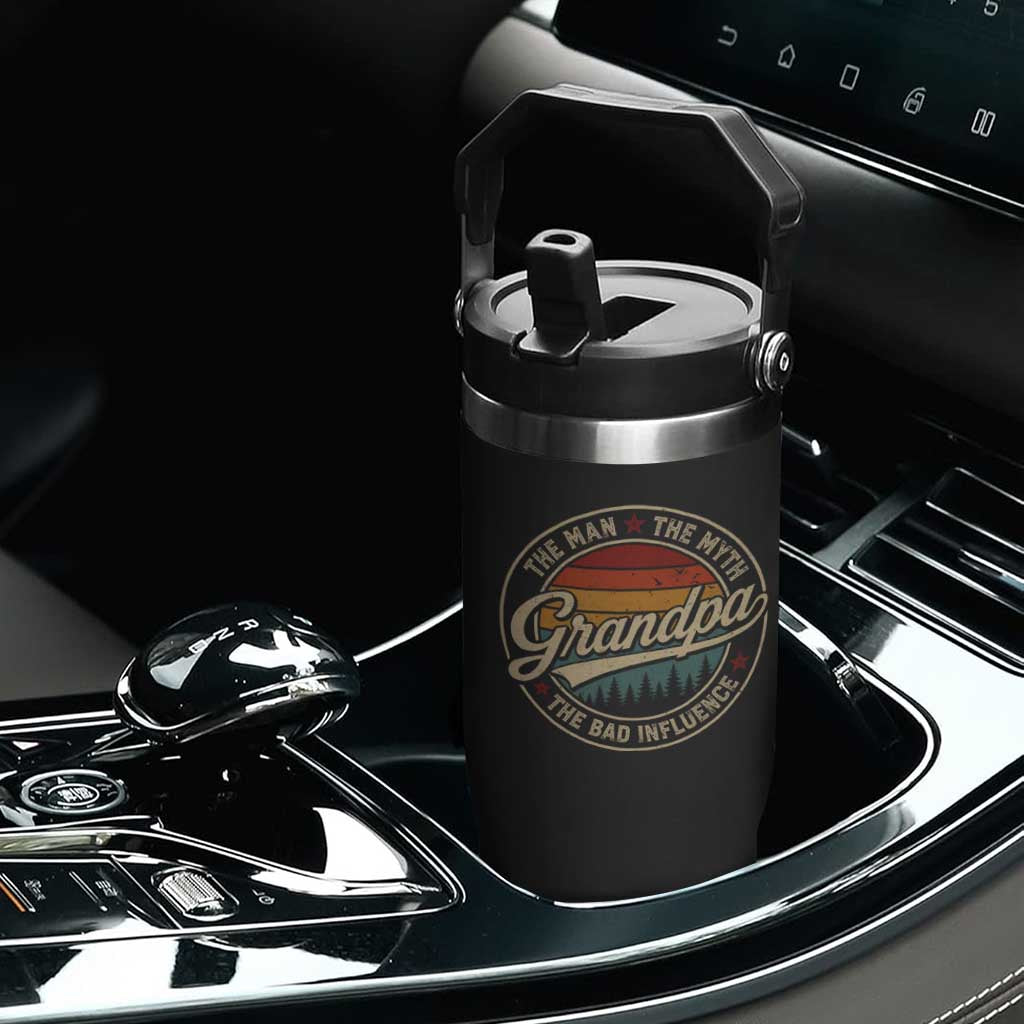 Grandpa The Man The Myth The Bad Influence Flip Straw Tumbler Retro Forest Father's Day