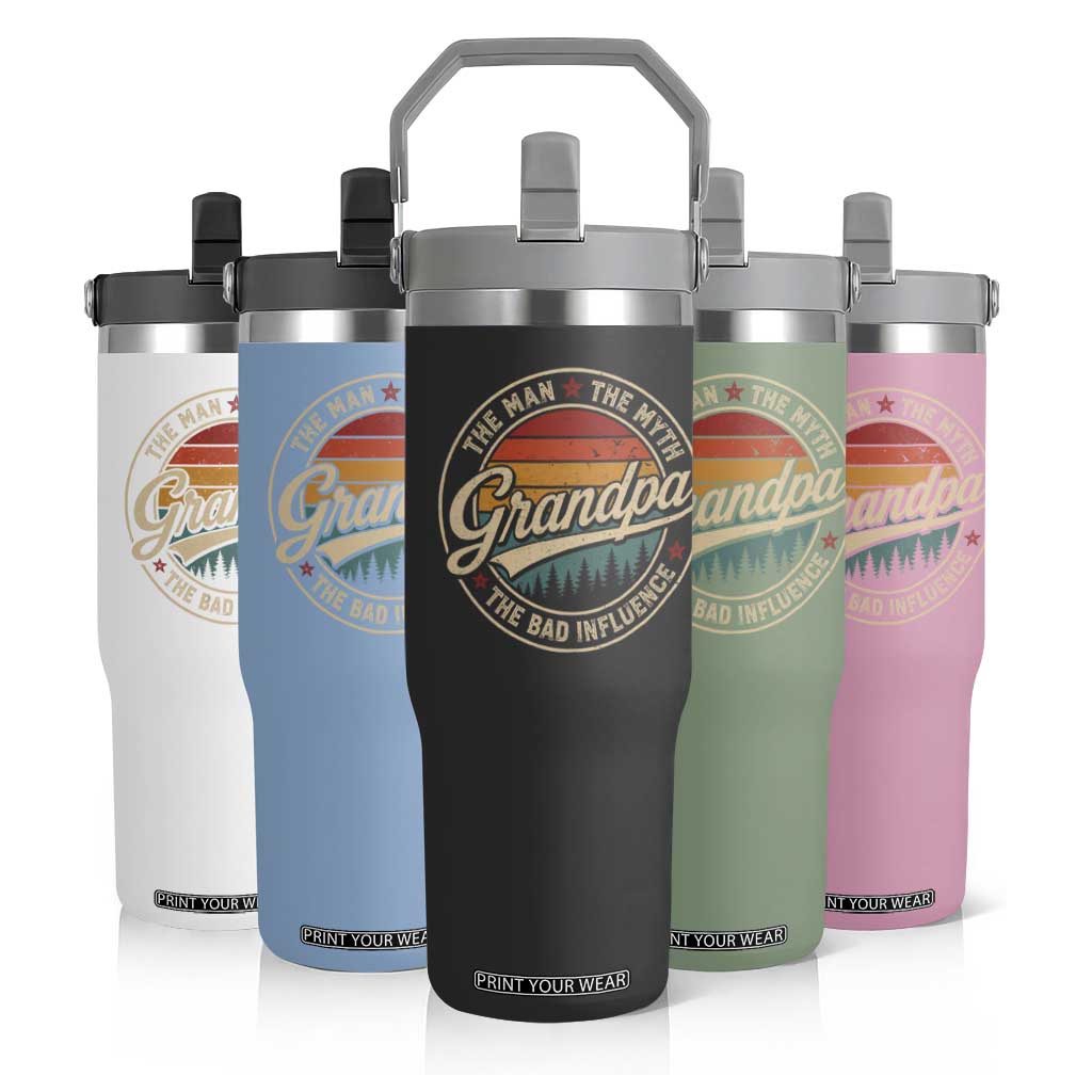Grandpa The Man The Myth The Bad Influence Flip Straw Tumbler Retro Forest Father's Day