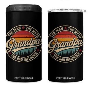 Grandpa The Man The Myth The Bad Influence 4 in 1 Can Cooler Tumbler Retro Forest Father's Day