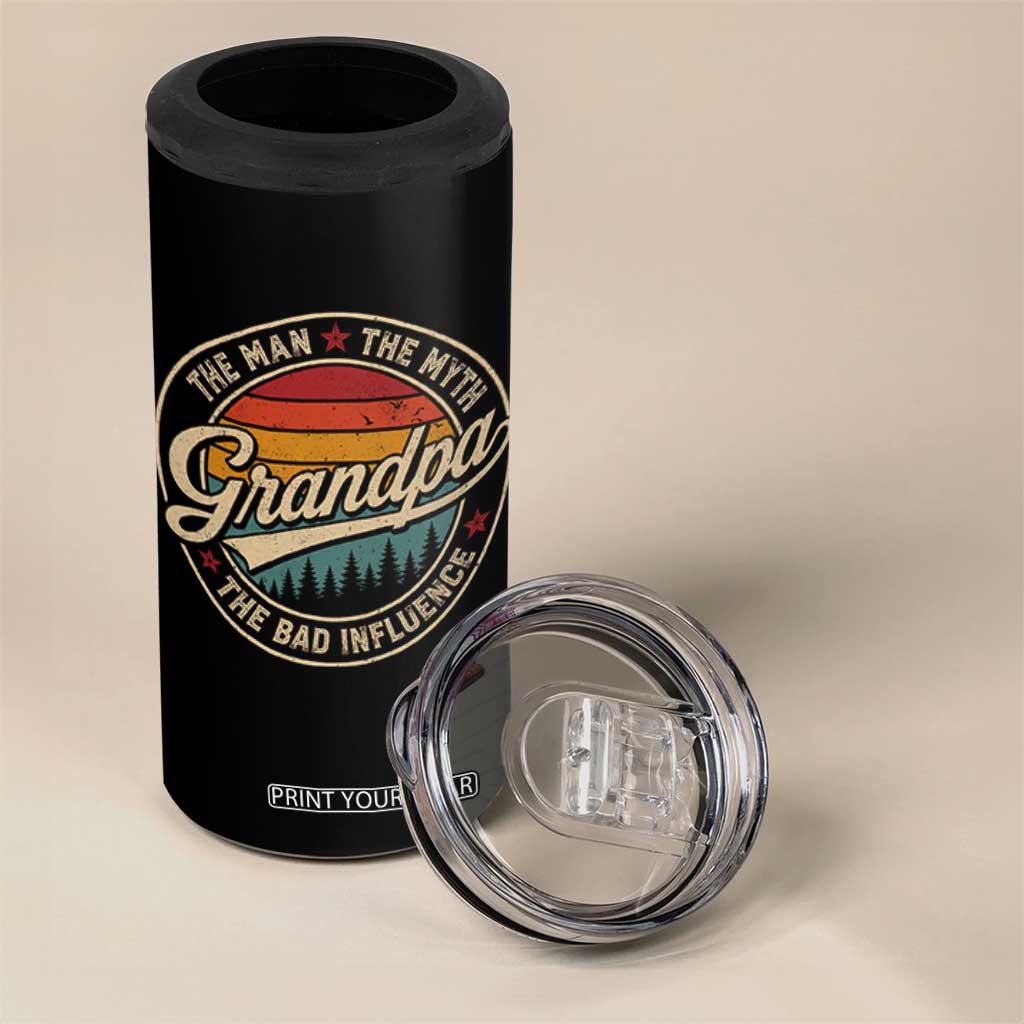 Grandpa The Man The Myth The Bad Influence 4 in 1 Can Cooler Tumbler Retro Forest Father's Day