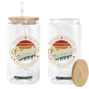 Grandpa The Man The Myth The Bad Influence Glass Can Retro Forest Father's Day