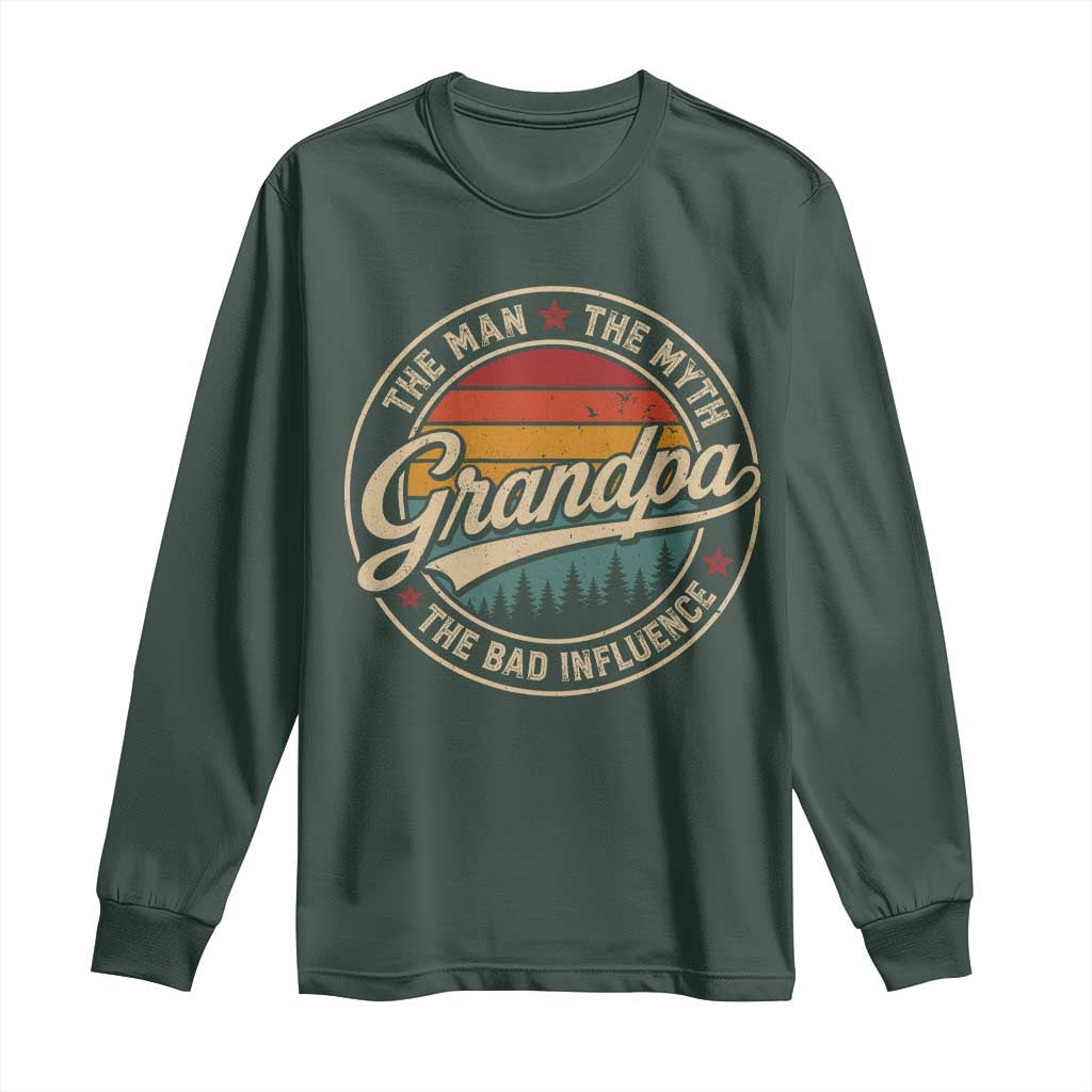 Grandpa The Man The Myth The Bad Influence Long Sleeve Shirt Retro Forest Father's Day