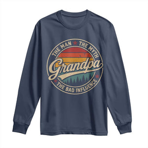 Grandpa The Man The Myth The Bad Influence Long Sleeve Shirt Retro Forest Father's Day