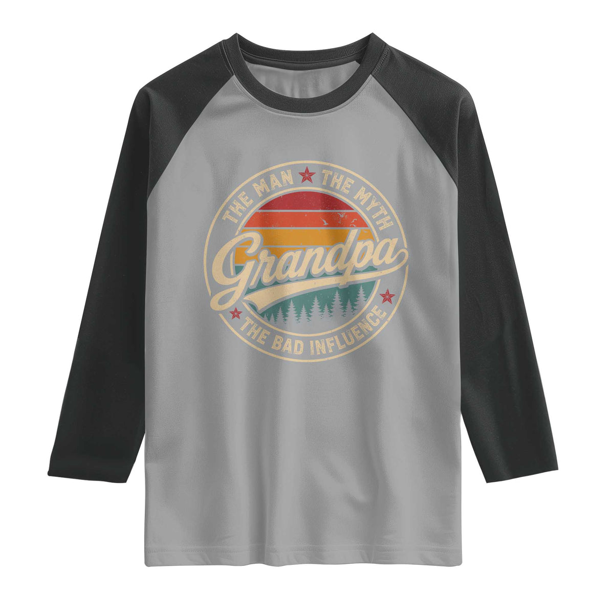 Grandpa The Man The Myth The Bad Influence Raglan Shirt Retro Forest Father's Day