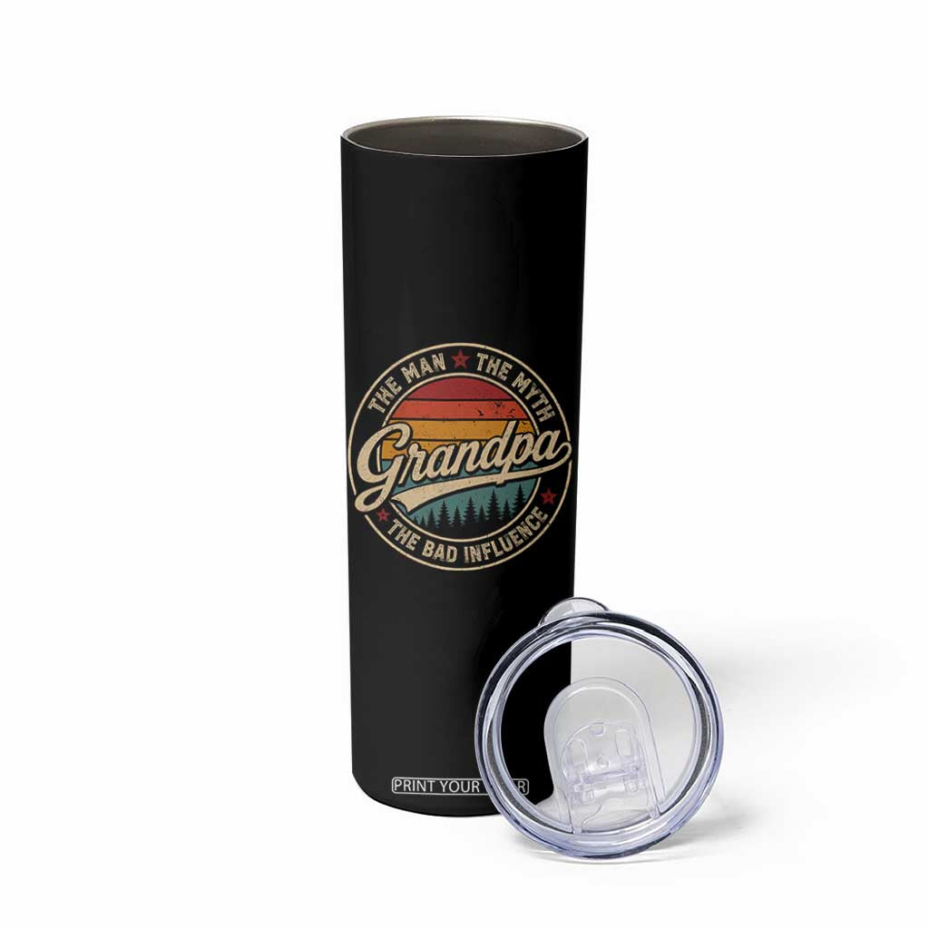 Grandpa The Man The Myth The Bad Influence Skinny Tumbler Retro Forest Father's Day