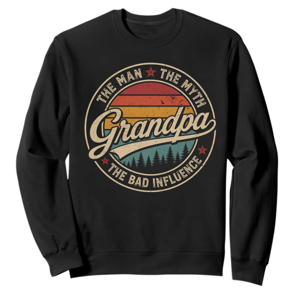Grandpa The Man The Myth The Bad Influence Sweatshirt Retro Forest Father's Day