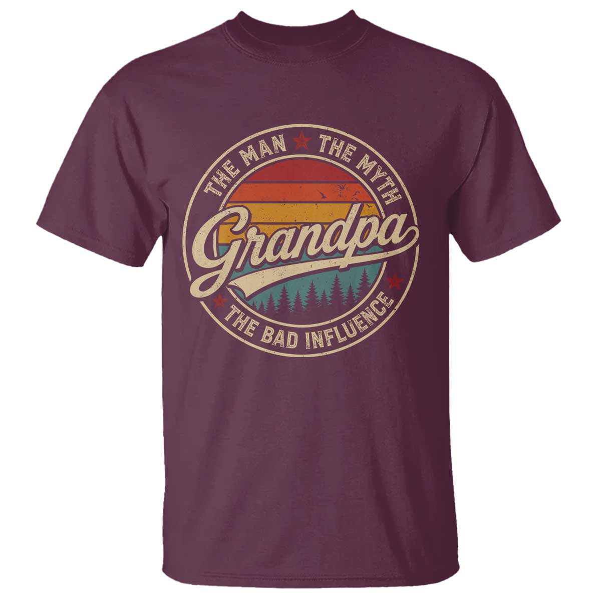 Grandpa The Man The Myth The Bad Influence T Shirt Retro Forest Father's Day