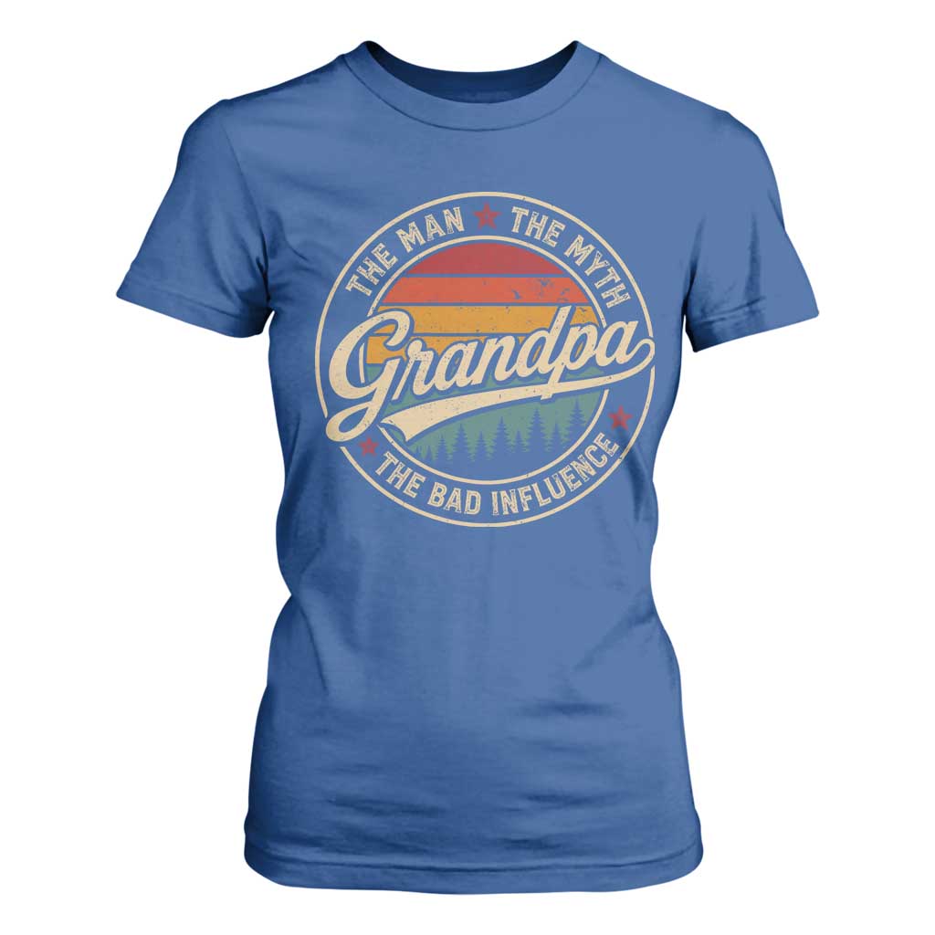 Grandpa The Man The Myth The Bad Influence T Shirt For Women Retro Forest Father's Day