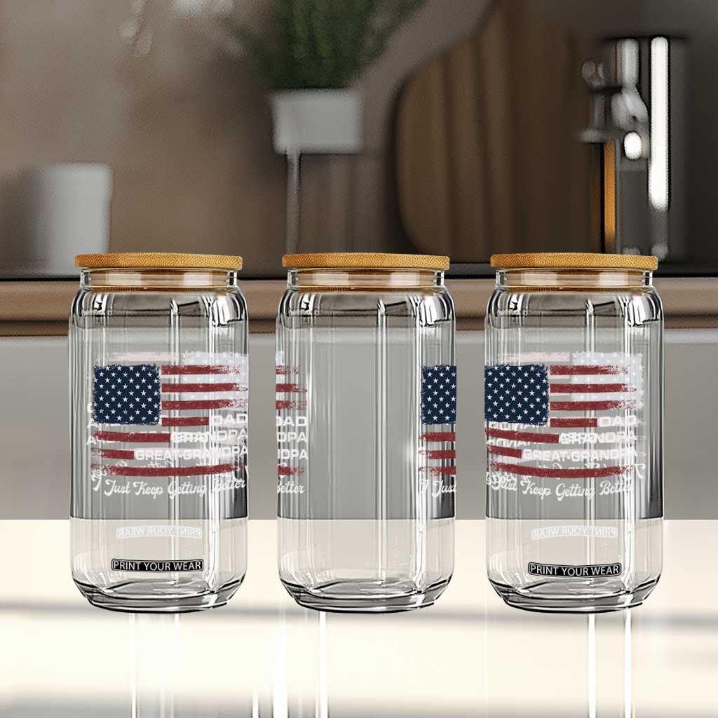 Dad Grandpa Great Grandpa I Just Keep Getting Better Glass Can Vintage American Flag Father's Day