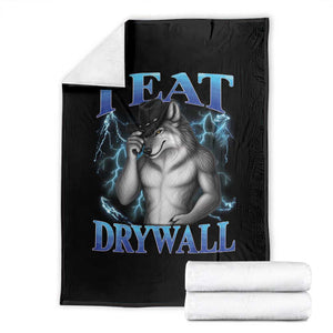 I Eat Drywall Funny Alpha Wolf Throw Blanket Stupid Brainrot Meme Edging Werewolf Boootleg Graphic