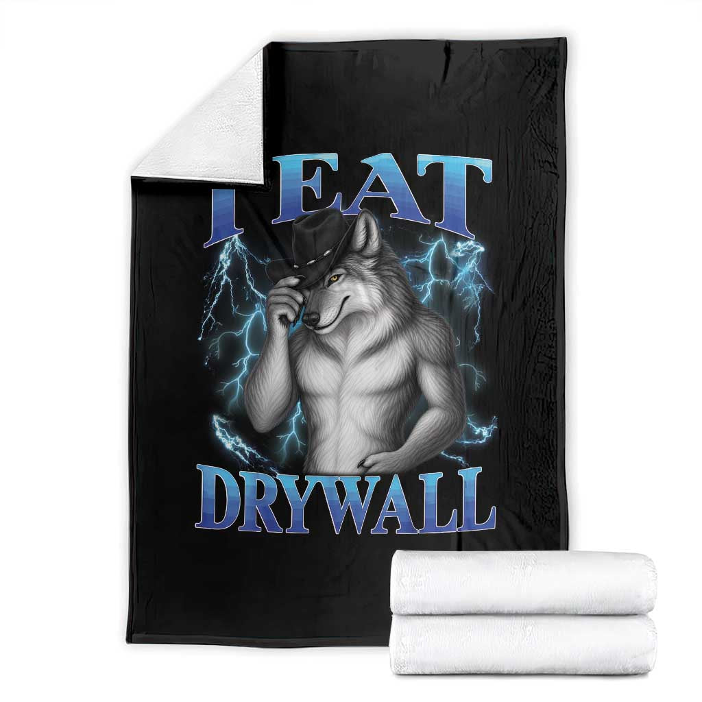 I Eat Drywall Funny Alpha Wolf Throw Blanket Stupid Brainrot Meme Edging Werewolf Boootleg Graphic TS11 Black Print Your Wear