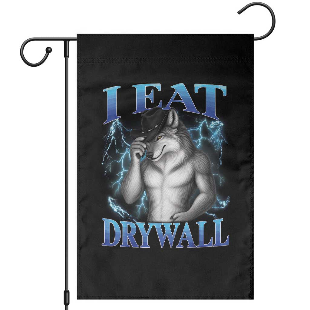 I Eat Drywall Funny Alpha Wolf Garden Flag Stupid Brainrot Meme Edging Werewolf Boootleg Graphic TS11 Black Print Your Wear