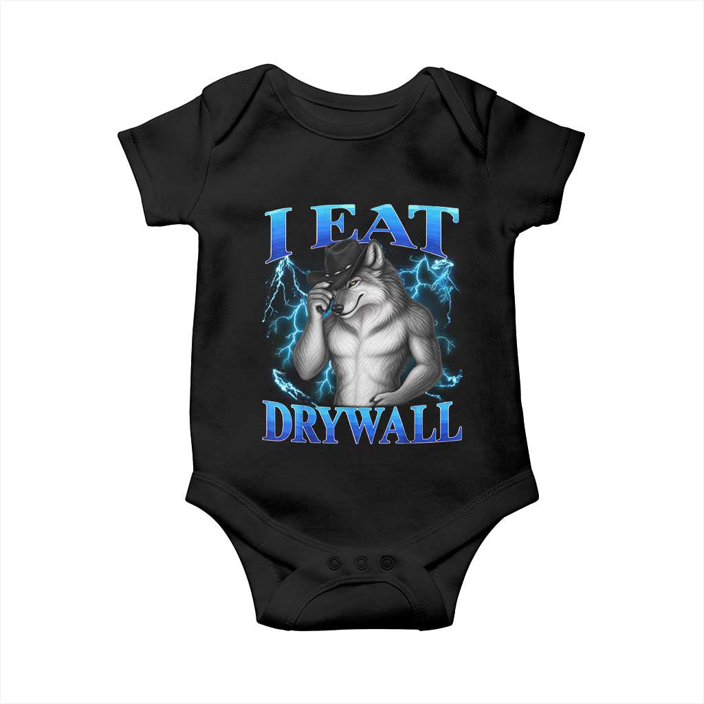 I Eat Drywall Funny Alpha Wolf Baby Onesie Stupid Brainrot Meme Edging Werewolf Boootleg Graphic TS11 Black Print Your Wear