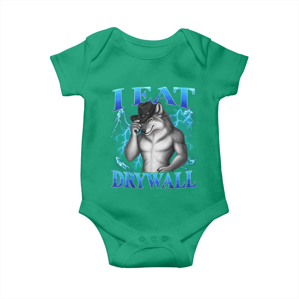 I Eat Drywall Funny Alpha Wolf Baby Onesie Stupid Brainrot Meme Edging Werewolf Boootleg Graphic