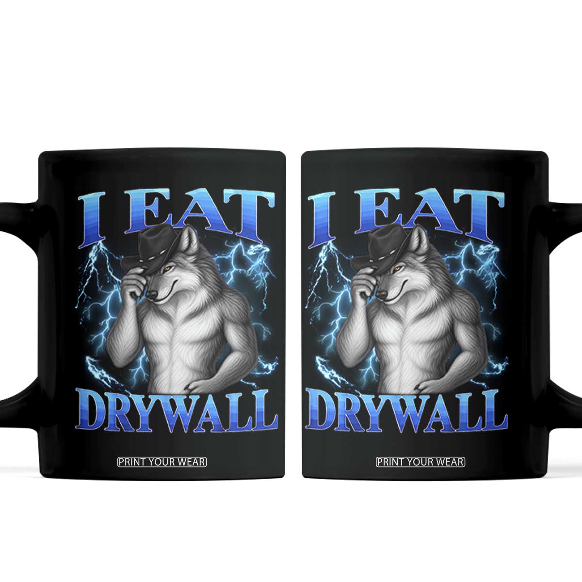 I Eat Drywall Funny Alpha Wolf Coffee Mug Stupid Brainrot Meme Edging Werewolf Boootleg Graphic