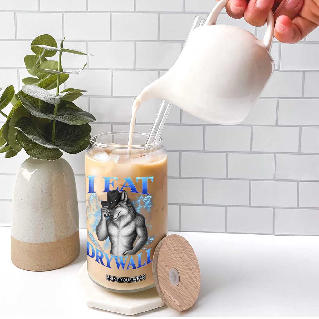 I Eat Drywall Funny Alpha Wolf Glass Can Stupid Brainrot Meme Edging Werewolf Boootleg Graphic