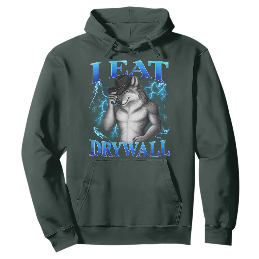 I Eat Drywall Funny Alpha Wolf Hoodie Stupid Brainrot Meme Edging Werewolf Boootleg Graphic