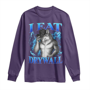 I Eat Drywall Funny Alpha Wolf Long Sleeve Shirt Stupid Brainrot Meme Edging Werewolf Boootleg Graphic