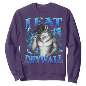 I Eat Drywall Funny Alpha Wolf Sweatshirt Stupid Brainrot Meme Edging Werewolf Boootleg Graphic