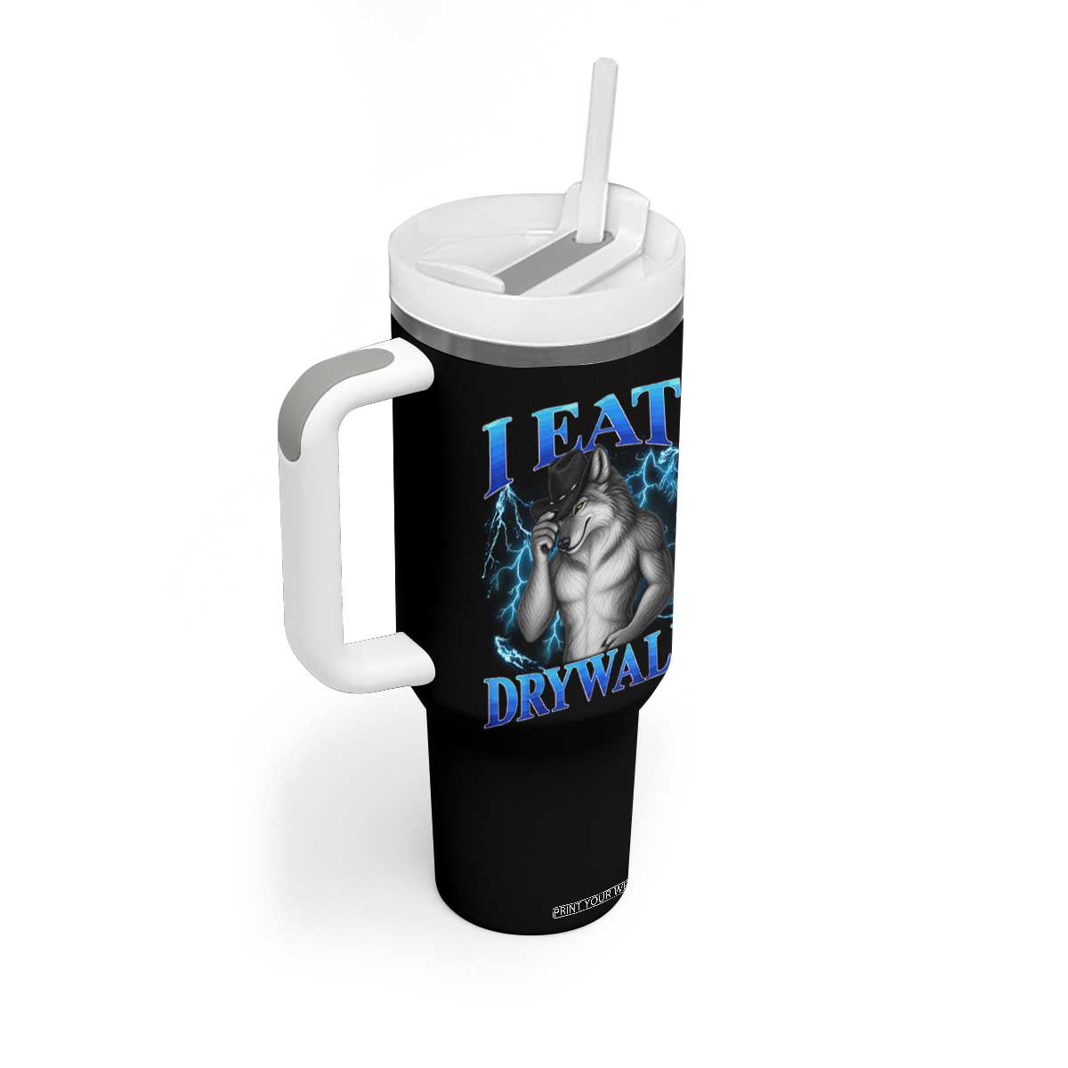 I Eat Drywall Funny Alpha Wolf Tumbler With Handle Stupid Brainrot Meme Edging Werewolf Boootleg Graphic