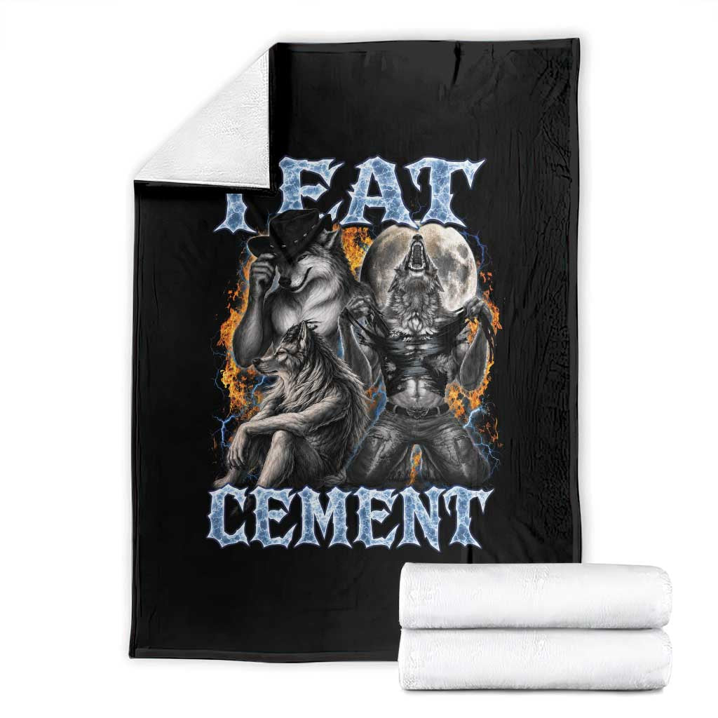 I Eat Cement Funny Alpha Wolf Meme Throw Blanket Stupid Brainrot Meme Edging Werewolf Boootleg Graphic TS11 Black Print Your Wear