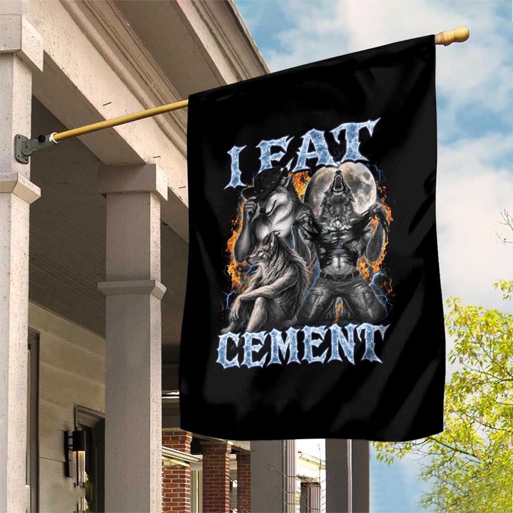I Eat Cement Funny Alpha Wolf Meme Garden Flag Stupid Brainrot Meme Edging Werewolf Boootleg Graphic