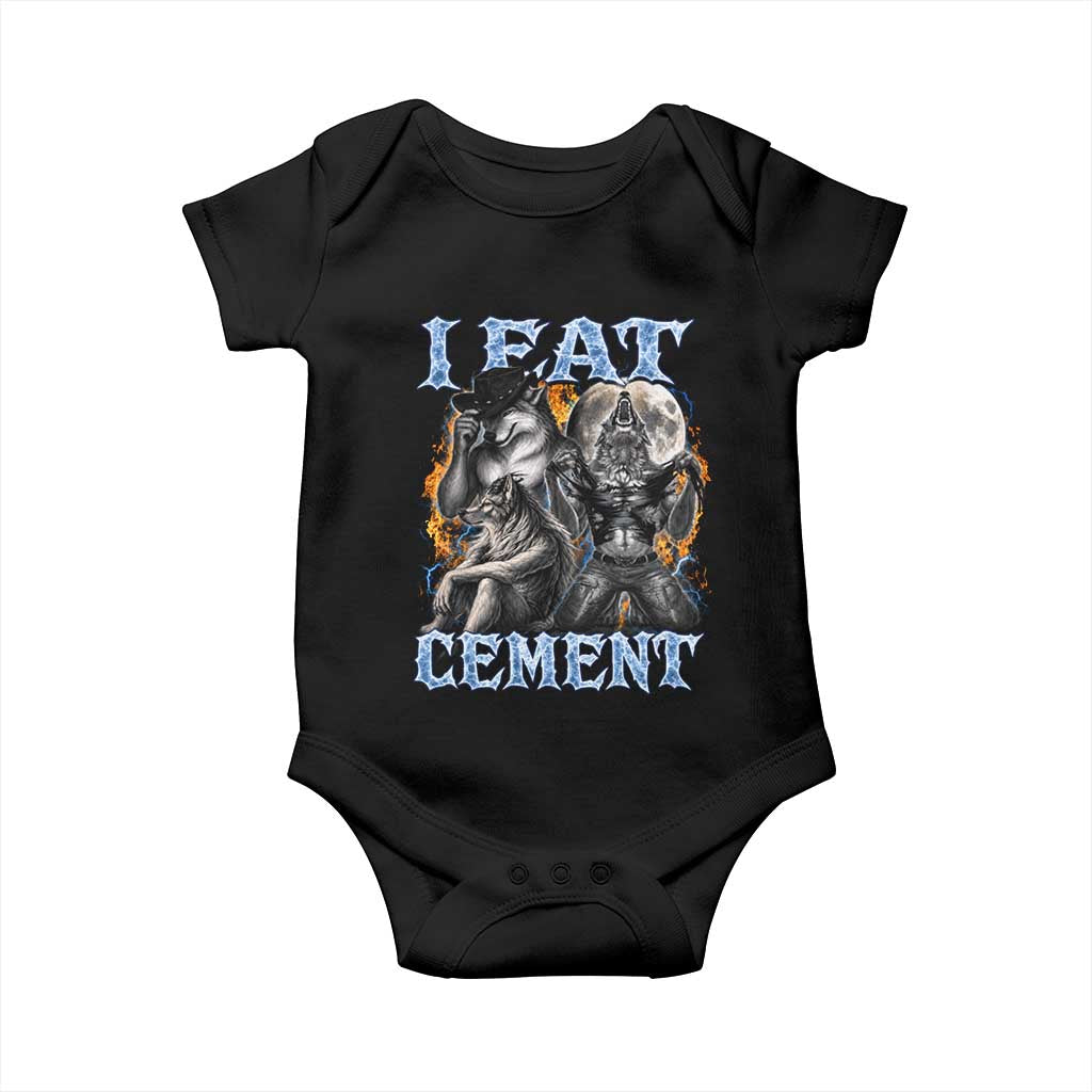 I Eat Cement Funny Alpha Wolf Meme Baby Onesie Stupid Brainrot Meme Edging Werewolf Boootleg Graphic TS11 Black Print Your Wear