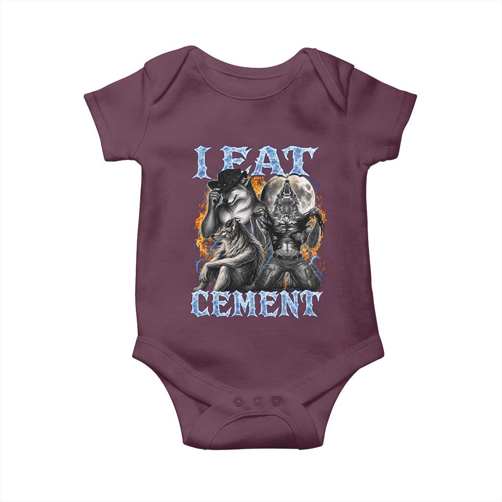 I Eat Cement Funny Alpha Wolf Meme Baby Onesie Stupid Brainrot Meme Edging Werewolf Boootleg Graphic