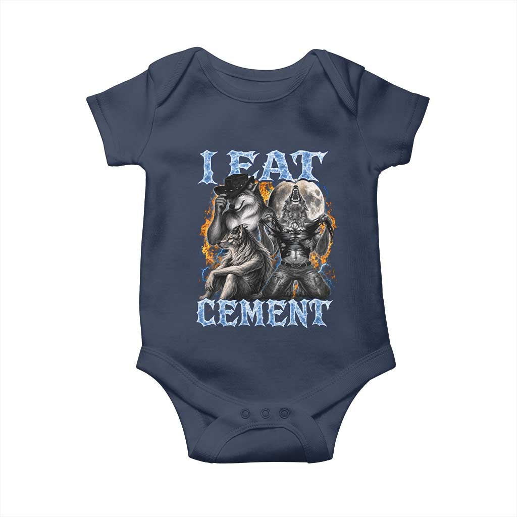 I Eat Cement Funny Alpha Wolf Meme Baby Onesie Stupid Brainrot Meme Edging Werewolf Boootleg Graphic