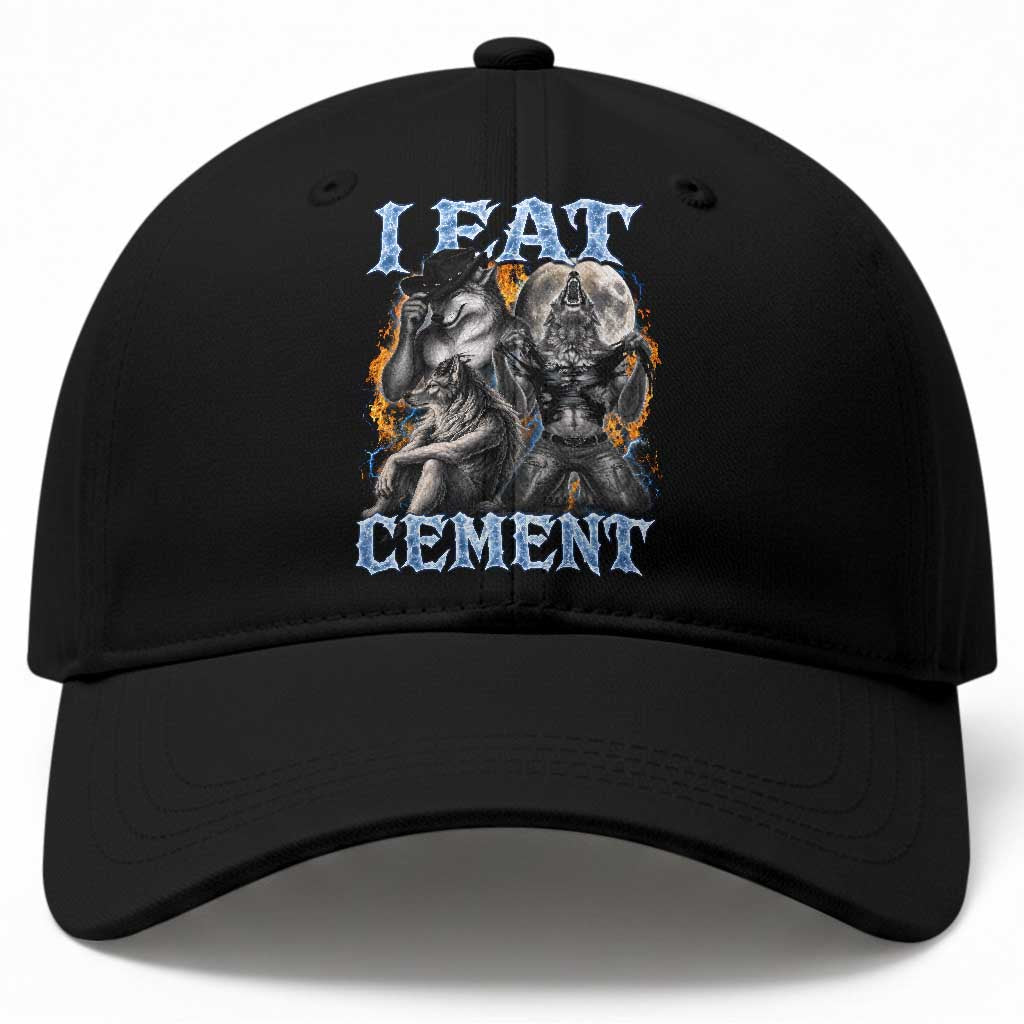 I Eat Cement Funny Alpha Wolf Meme Baseball Cap Stupid Brainrot Meme Edging Werewolf Boootleg Graphic TS11 Print Your Wear