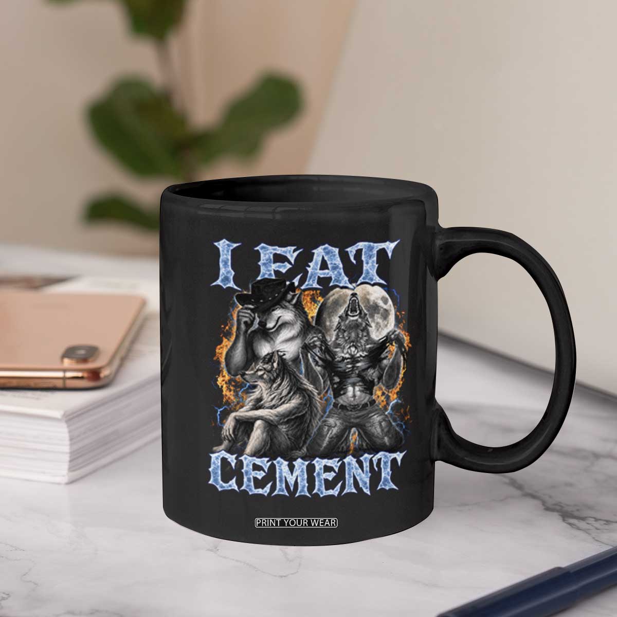 I Eat Cement Funny Alpha Wolf Meme Coffee Mug Stupid Brainrot Meme Edging Werewolf Boootleg Graphic