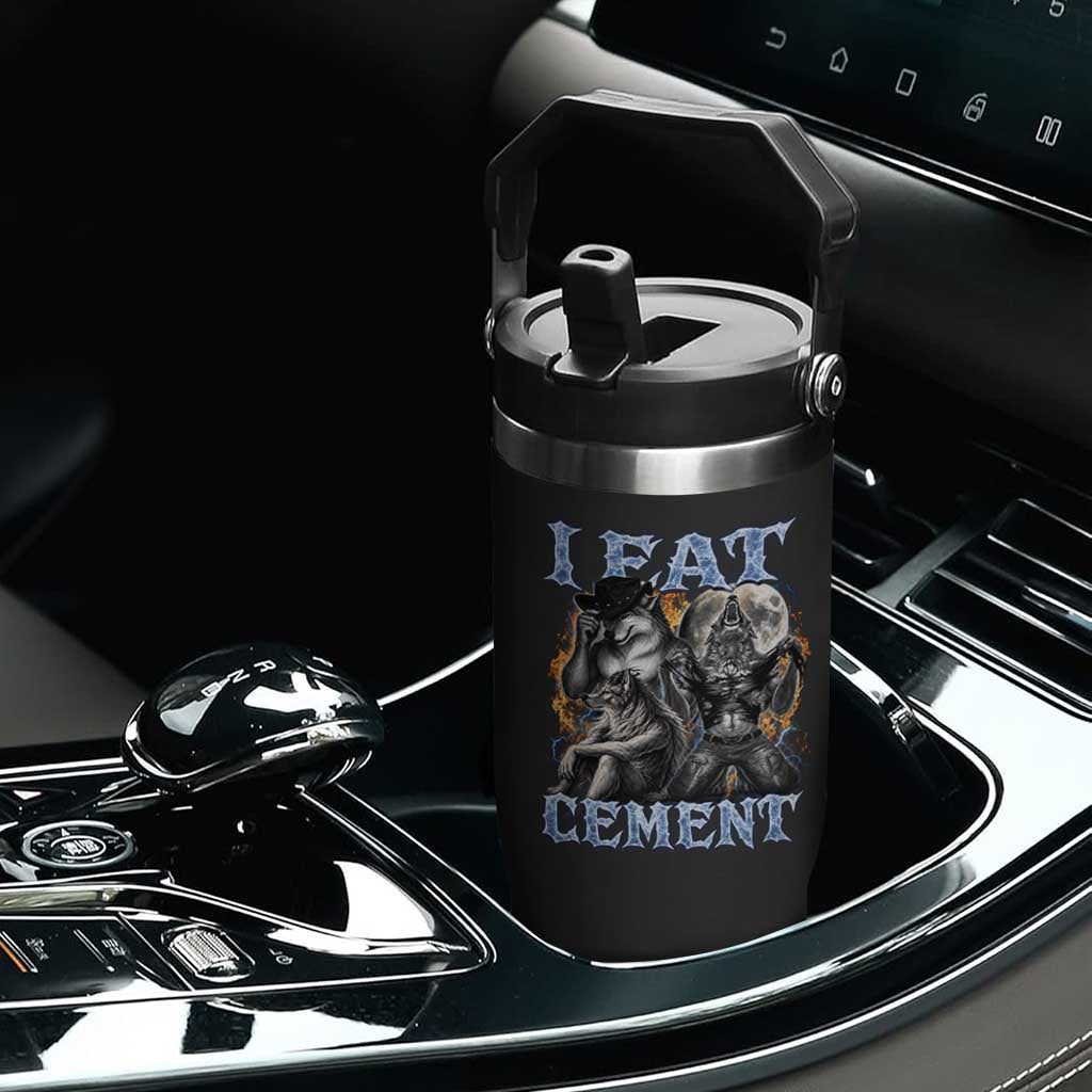 I Eat Cement Funny Alpha Wolf Meme Flip Straw Tumbler Stupid Brainrot Meme Edging Werewolf Boootleg Graphic