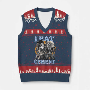 I Eat Cement Funny Alpha Wolf Meme V-Neck Knit Sweater Vest Stupid Brainrot Meme Edging Werewolf Boootleg Graphic