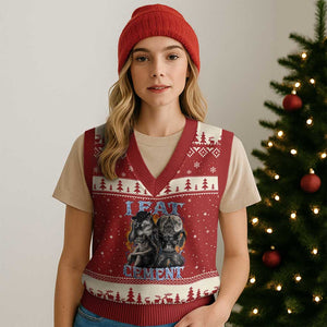 I Eat Cement Funny Alpha Wolf Meme V-Neck Knit Sweater Vest Stupid Brainrot Meme Edging Werewolf Boootleg Graphic