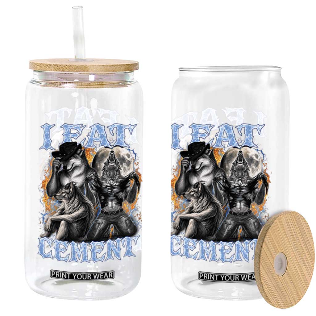 I Eat Cement Funny Alpha Wolf Meme Glass Can Stupid Brainrot Meme Edging Werewolf Boootleg Graphic