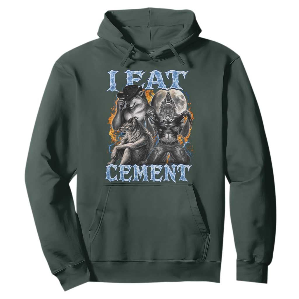 I Eat Cement Funny Alpha Wolf Meme Hoodie Stupid Brainrot Meme Edging Werewolf Boootleg Graphic
