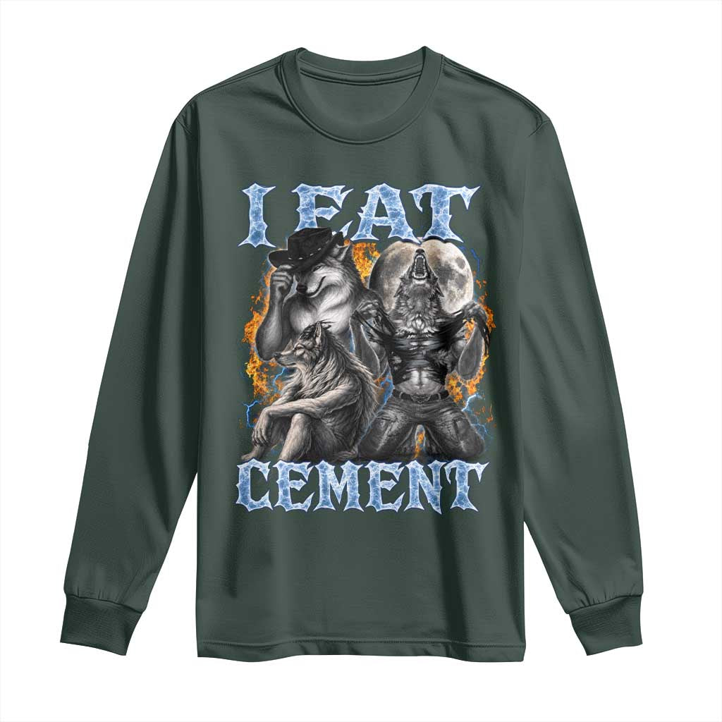 I Eat Cement Funny Alpha Wolf Meme Long Sleeve Shirt Stupid Brainrot Meme Edging Werewolf Boootleg Graphic