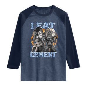 I Eat Cement Funny Alpha Wolf Meme Raglan Shirt Stupid Brainrot Meme Edging Werewolf Boootleg Graphic