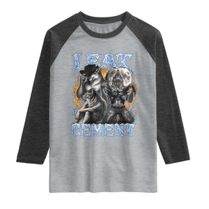 I Eat Cement Funny Alpha Wolf Meme Raglan Shirt Stupid Brainrot Meme Edging Werewolf Boootleg Graphic