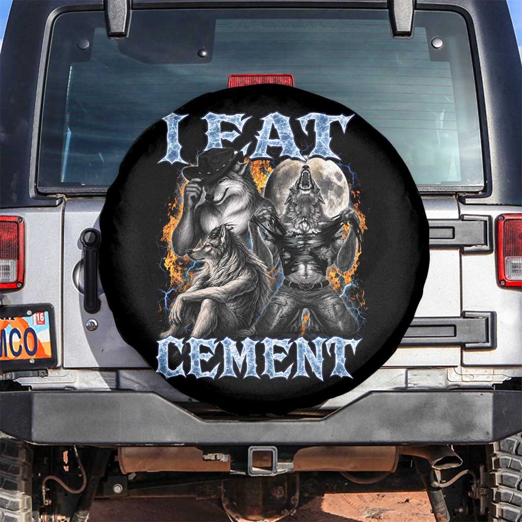 I Eat Cement Funny Alpha Wolf Meme Spare Tire Cover Stupid Brainrot Meme Edging Werewolf Boootleg Graphic TS11 No hole Black Print Your Wear