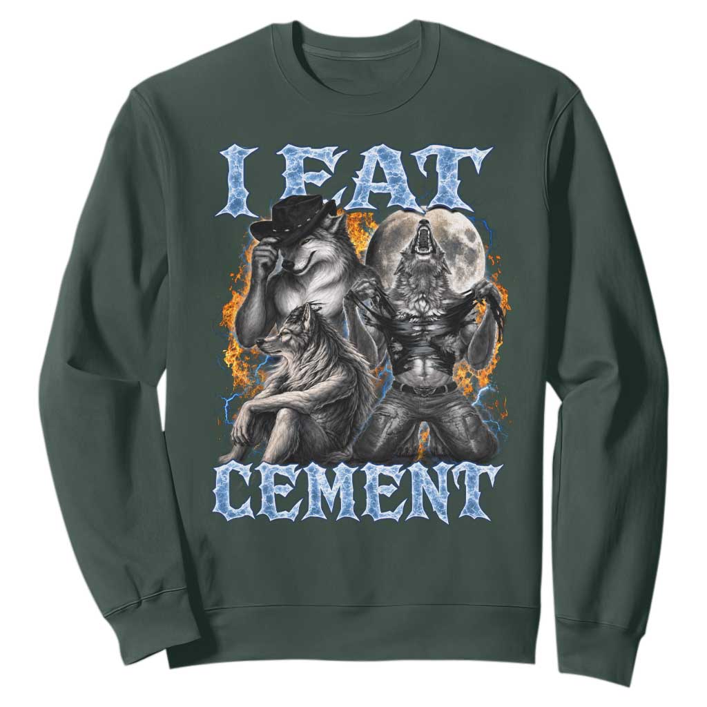 I Eat Cement Funny Alpha Wolf Meme Sweatshirt Stupid Brainrot Meme Edging Werewolf Boootleg Graphic