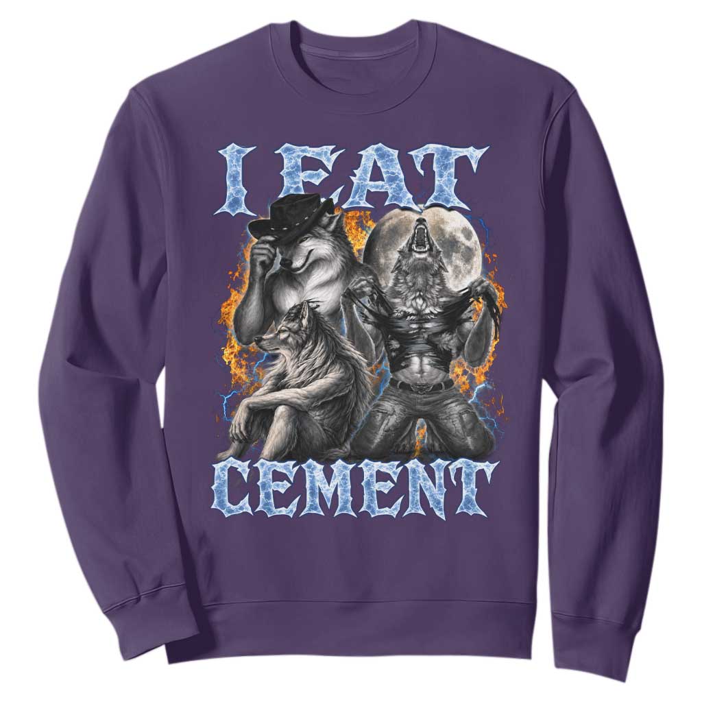 I Eat Cement Funny Alpha Wolf Meme Sweatshirt Stupid Brainrot Meme Edging Werewolf Boootleg Graphic