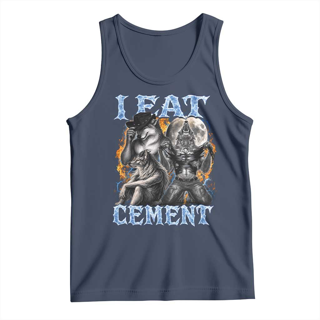 I Eat Cement Funny Alpha Wolf Meme Tank Top Stupid Brainrot Meme Edging Werewolf Boootleg Graphic