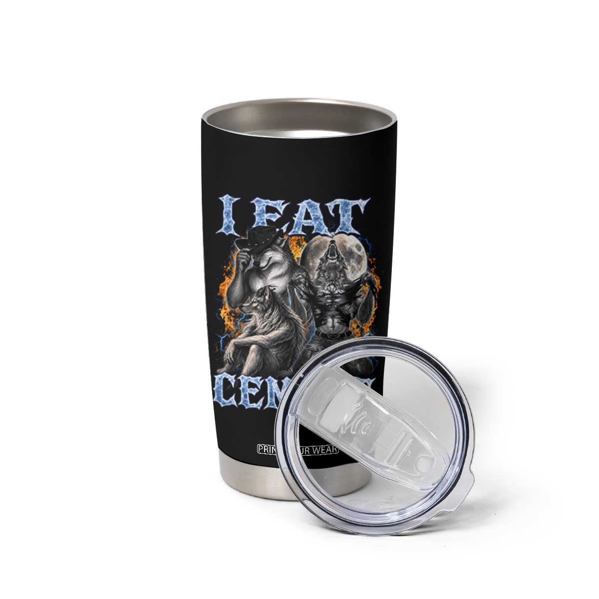 I Eat Cement Funny Alpha Wolf Meme Tumbler Cup Stupid Brainrot Meme Edging Werewolf Boootleg Graphic