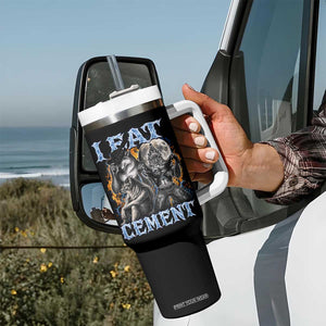 I Eat Cement Funny Alpha Wolf Meme Tumbler With Handle Stupid Brainrot Meme Edging Werewolf Boootleg Graphic