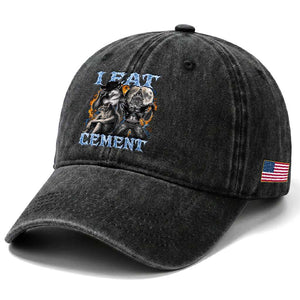 I Eat Cement Funny Alpha Wolf Meme Washed Cotton Baseball Cap Stupid Brainrot Meme Edging Werewolf Boootleg Graphic