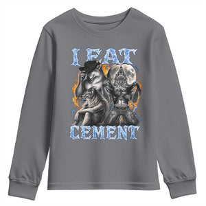 I Eat Cement Funny Alpha Wolf Meme Youth Sweatshirt Stupid Brainrot Meme Edging Werewolf Boootleg Graphic