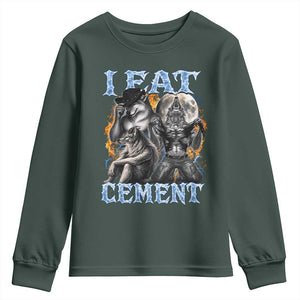 I Eat Cement Funny Alpha Wolf Meme Youth Sweatshirt Stupid Brainrot Meme Edging Werewolf Boootleg Graphic
