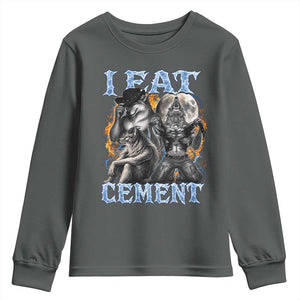 I Eat Cement Funny Alpha Wolf Meme Youth Sweatshirt Stupid Brainrot Meme Edging Werewolf Boootleg Graphic